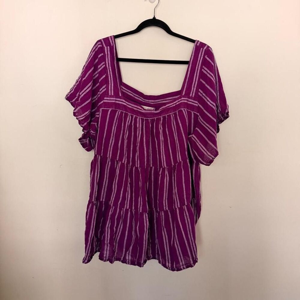 BOHO PLUS Terra & Sky Purple Striped Tiered Babydoll Top Size 3X
